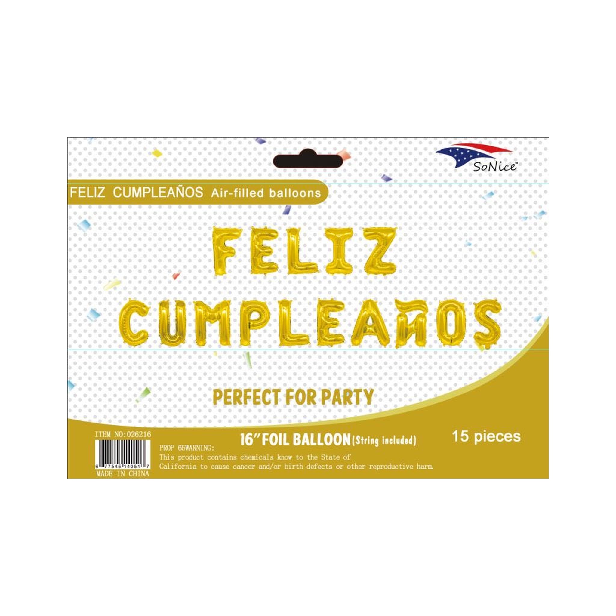 Balloon Feliz Cumpleaños Gold 120Set/Cs